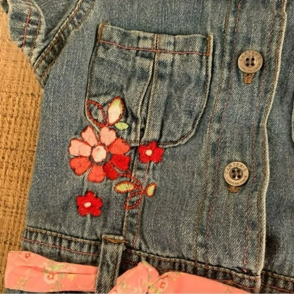 Carters vintage girls denim dress with embroidered flowers and butterflies -4T